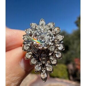 Vintage 14k Solid Gold Natural Diamond Cluster Ring 0.94ctw Size 6 9g -‎ Peacock
